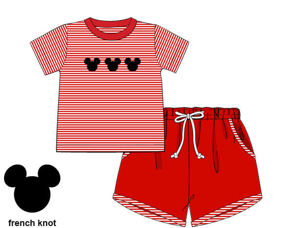 Boys French Knot Mouse Short Set