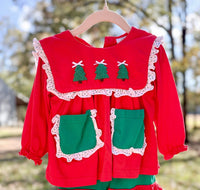 Girls French Knot Trees Ruffle Pants Set