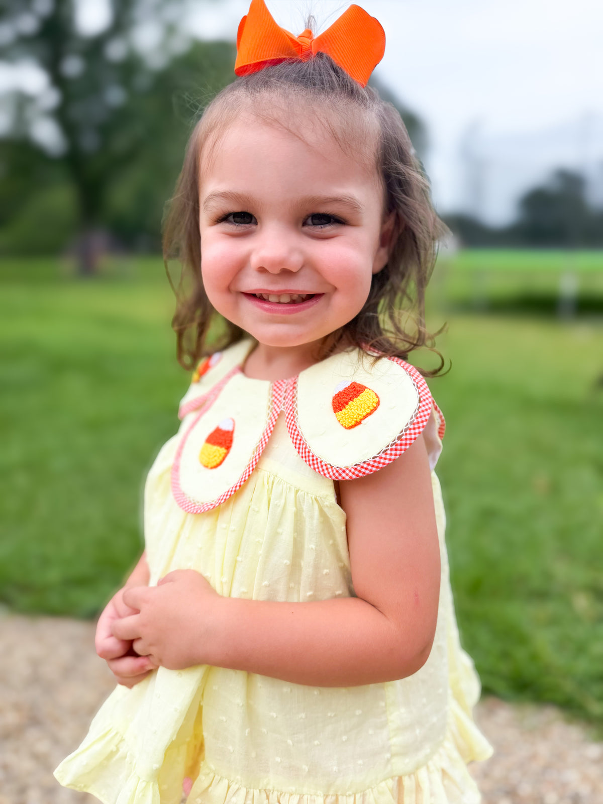 Girls French Knot Candy Corn Bubble Bloomer Set & Dress