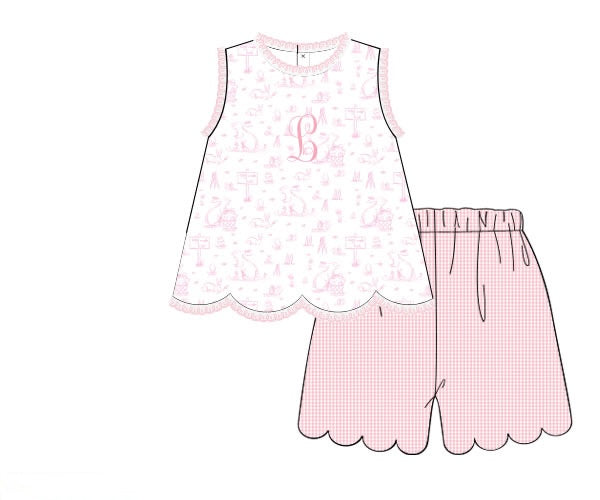 PRE ORDER Girls Bunny Trail Toile Scalloped Short Set | ETA to LBS: FEBRUARY