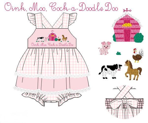 Girls French Knot Oink, Moo, Cock-a-Doodle Doo Skirted Bubble