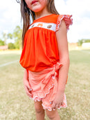 Orange Smocked Footballs and Bows Tie Skort