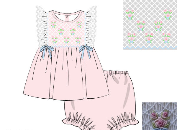 PRE ORDER Girls Bouquet Blooms Smock Bloomer Set & Dress | ETA to LBS: LATE March