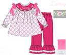 PRE ORDER Girls Custom Smock Blushing Trellis Ruffle Pant Set | ETA to LBS: DECEMBER