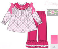 PRE ORDER Girls Custom Smock Blushing Trellis Ruffle Pant Set | ETA to LBS: DECEMBER