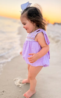 Girls Purple Swiss Dot Heirloom Smocked Bubble