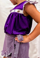 Purple Smocked Footballs and Bows Tie Skort