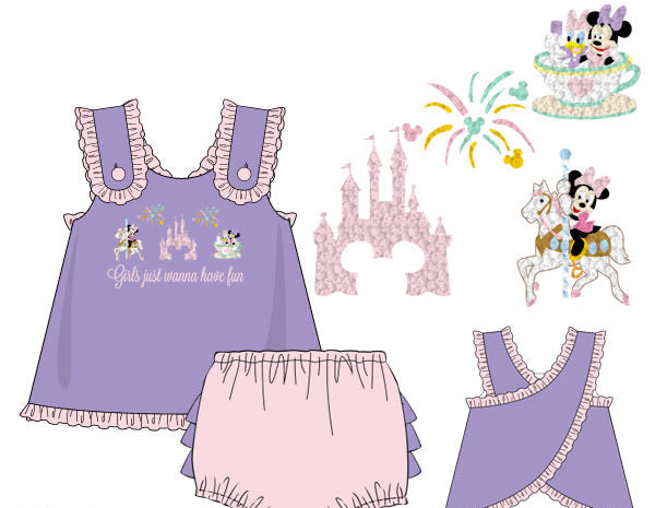 Girls French Knot Girls Just Wanna Have Fun Ruffle Bloomer Set
