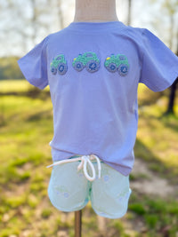 Boys French Knot Big Green Tractor Short Set