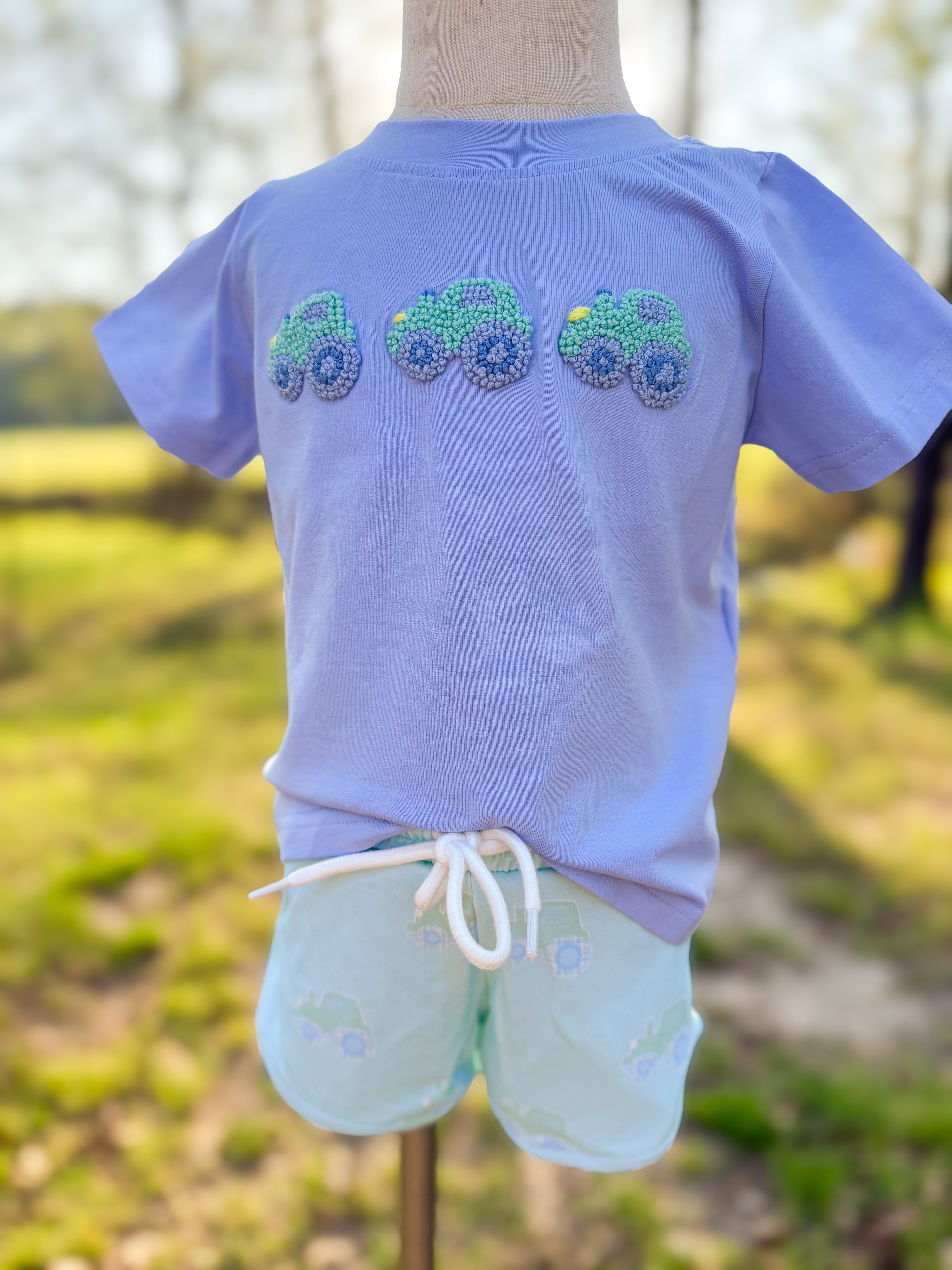 Boys French Knot Big Green Tractor Short Set