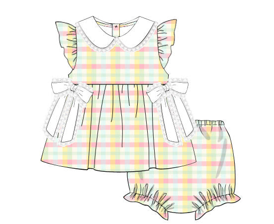 PRE ORDER Girls Spring Easter Plaid Bloomer Set | ETA to LBS: LATE FEBRUARY