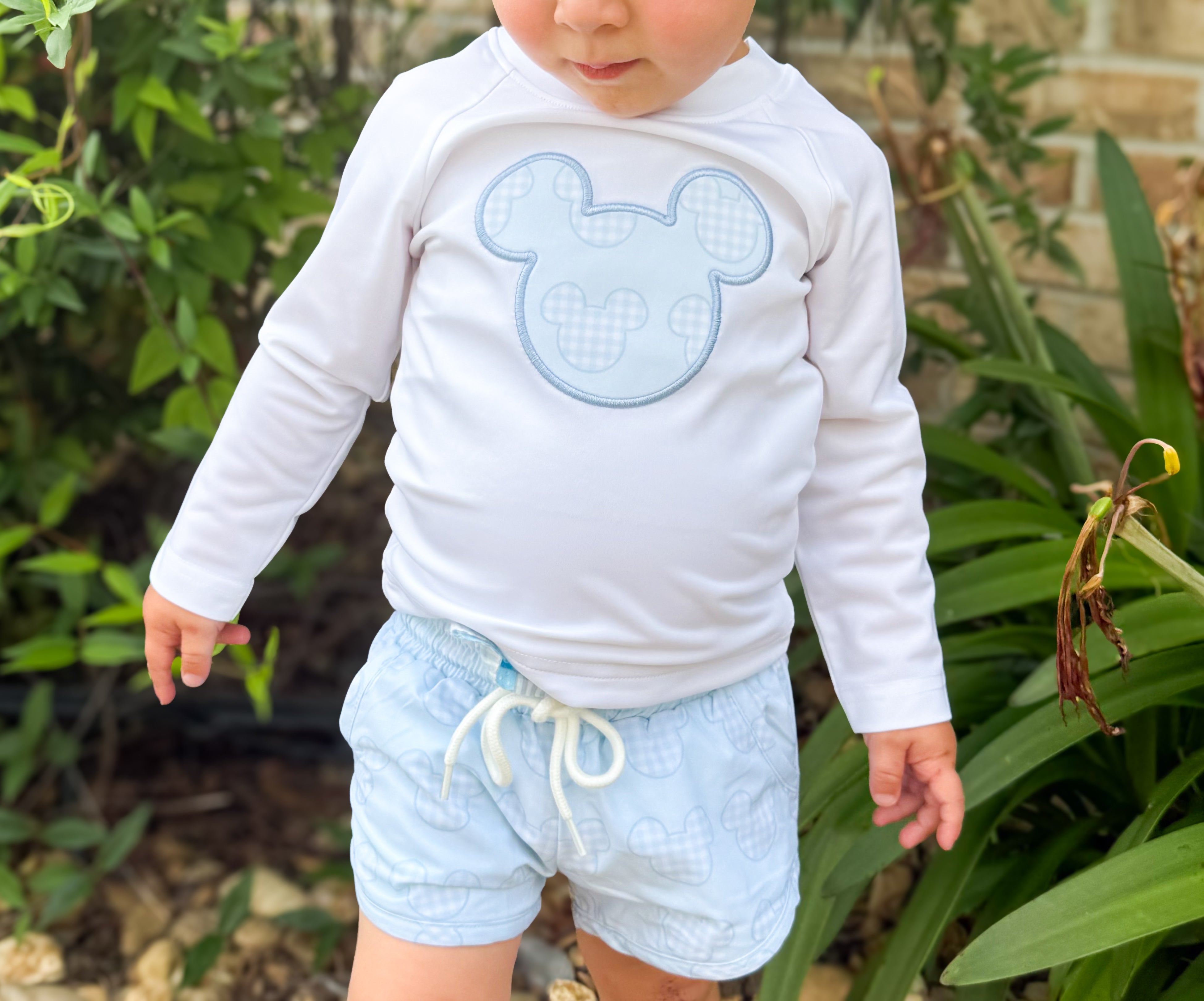 Boys Gingham Mouse 2-Piece Swim Trunk Set