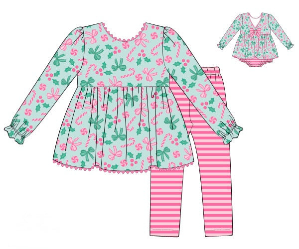 PRE ORDER Girls Sugar, Bows, & Mistletoes Legging Set | ETA to LBS: OCTOBER