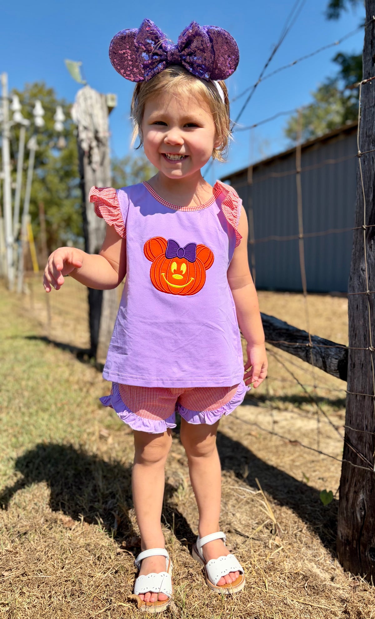 Girls Appliqué Jack-o’-lantern Mouse Ruffle Short Set