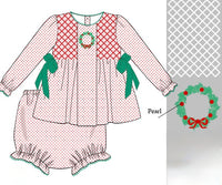 PRE ORDER Girls Smocked Christmas Wreath Heirloom Bloomer Set & Dress | ETA to LBS: OCTOBER