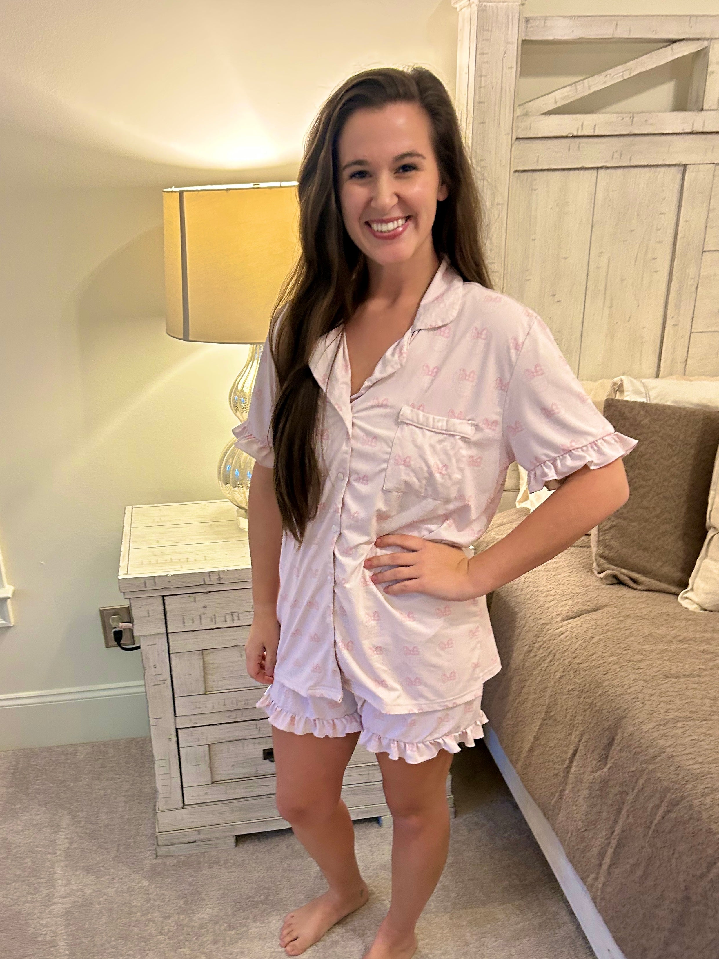 Women's Gingham Mouse Knit Pajama Short Set RTS