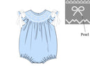 PRE ORDER Girls Blue Smocked Pearl Bows Bubble ETA: MAY