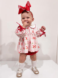 Girls Pink Santa Knit Bloomer Set RTS
