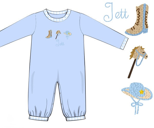 PRE ORDER Boys French Knot Little Buckaroos Long Romper | ETA to LBS: DECEMBER