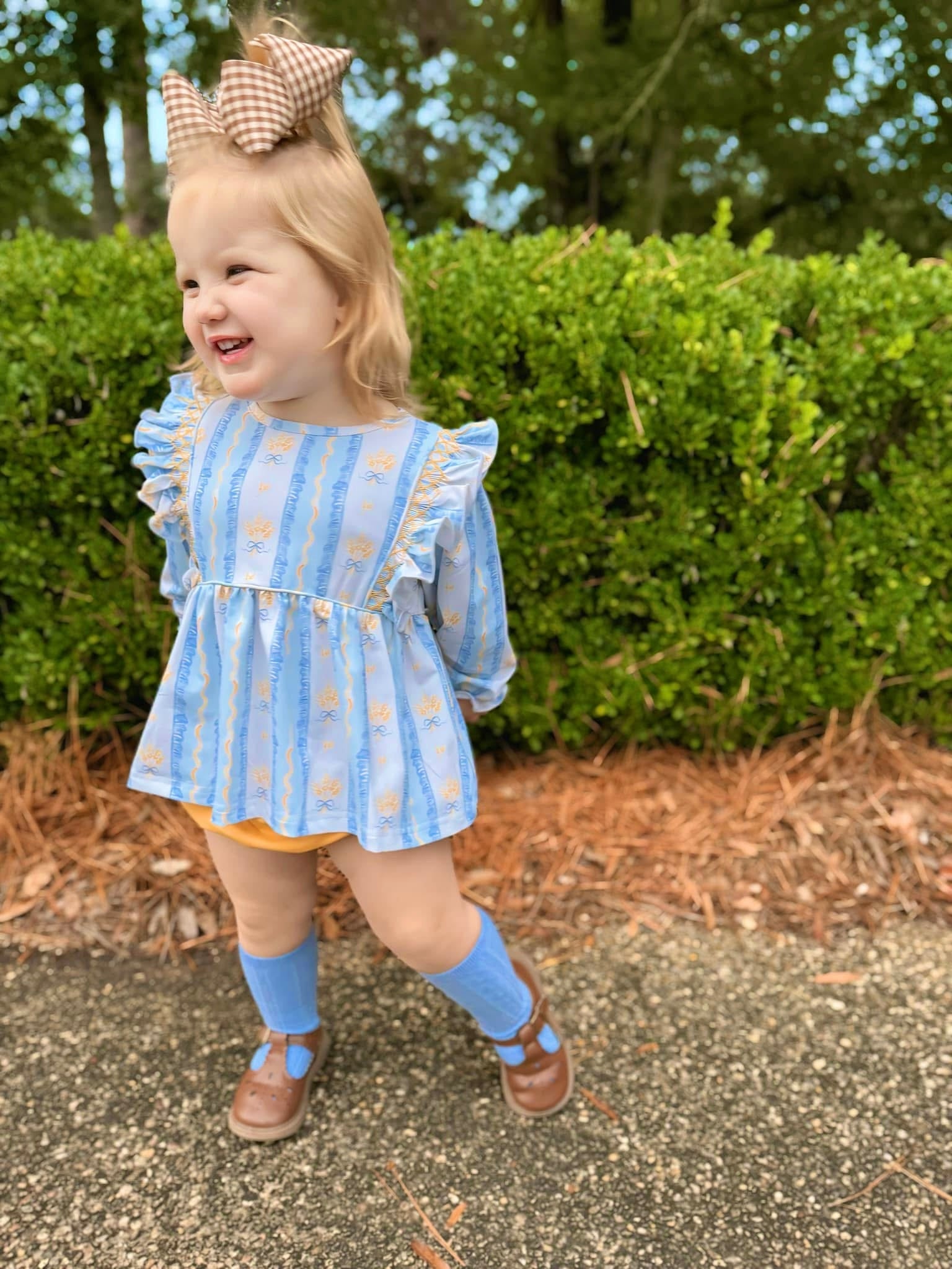 Girls Wheat Bows Bloomer Set (and dress) RTS