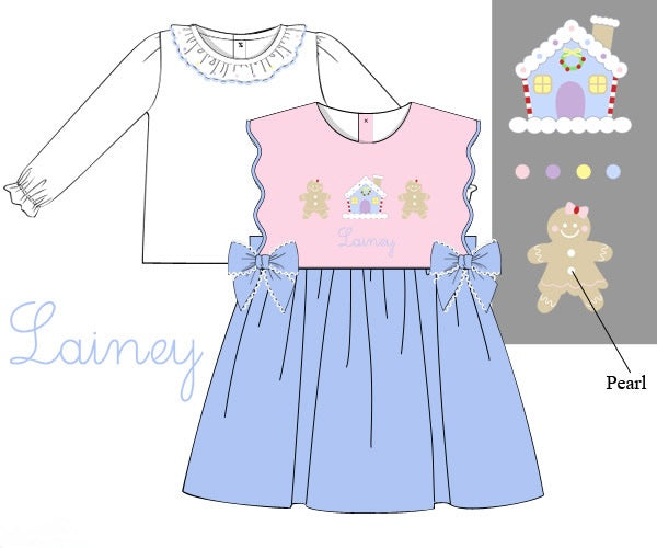PRE ORDER Girls Hand Embroidered Gingerbread Lane Bloomer Set & Dress | ETA to LBS: OCTOBER