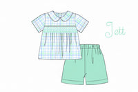 PRE ORDER Boys Smocked Mint & Blue Plaid Short Set | ETA to LBS: FEBRUARY