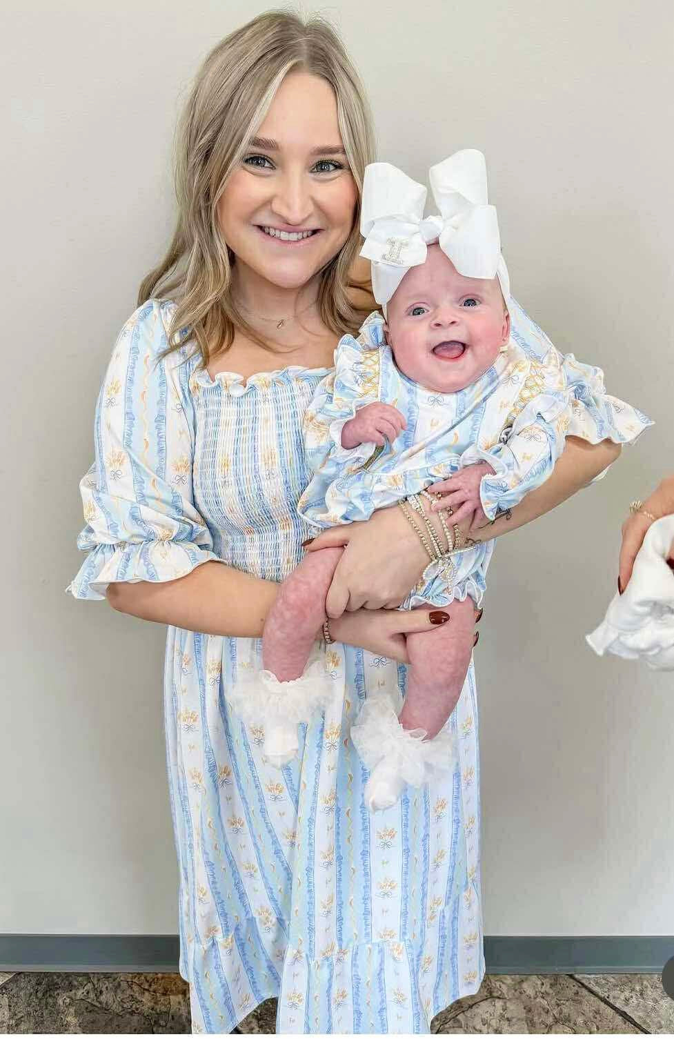 Mom Match Wheat Bows Midi Dress RTS