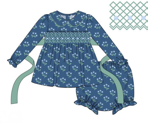 PRE ORDER Girls Blue Willow Bloomer Set & Dress | ETA to LBS: SEPTEMBER