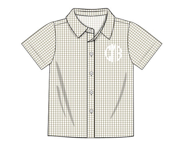 PRE ORDER Boys Tan Windowpane Button Down Shirt ETA: MAY