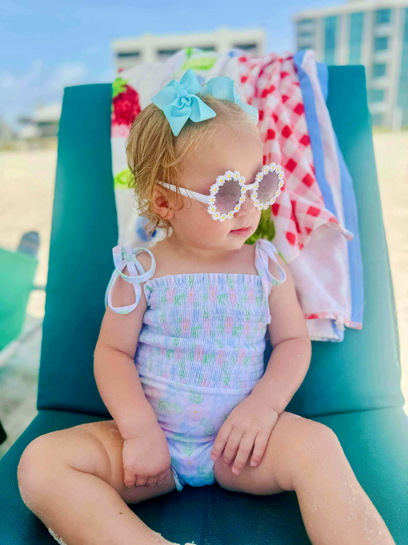 Girls Bow Floral 1 Piece Swimsuit