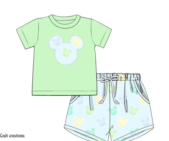 Boys Appliqué Preppy Mouse Short Set