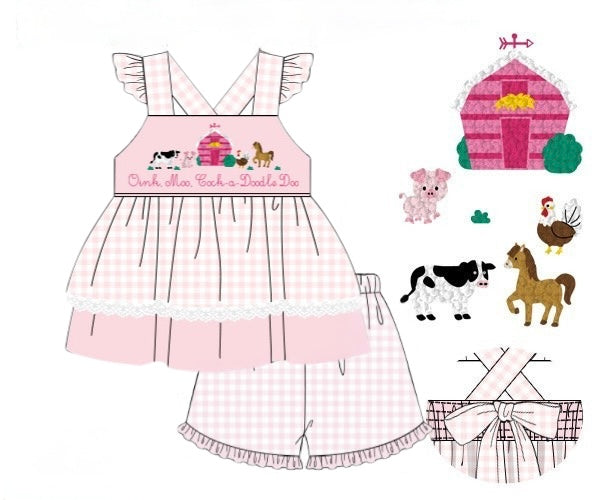 PRE ORDER Girls French Knot Oink, Moo, Cock-a-Doodle Doo Ruffle Short Set | ETA to LBS: APRIL