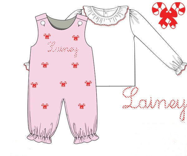 PRE ORDER Girls Candy Cane Lane Long Romper | ETA to LBS: OCTOBER
