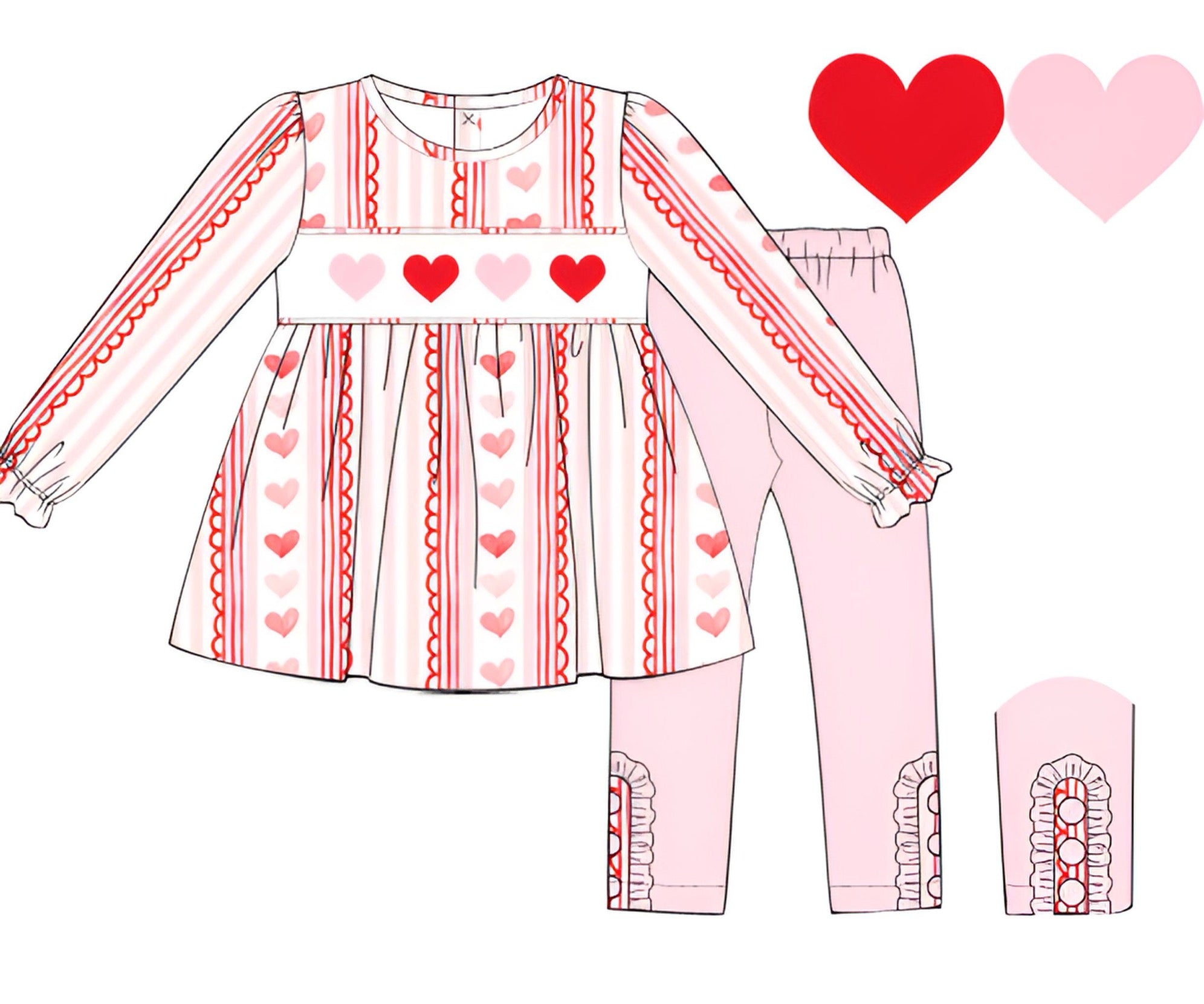 Girls Smocked Hearts Knit Legging Set