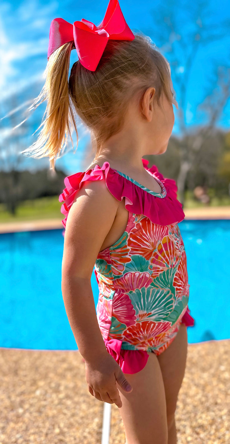 Girls Seashell 1 Piece Swimsuit