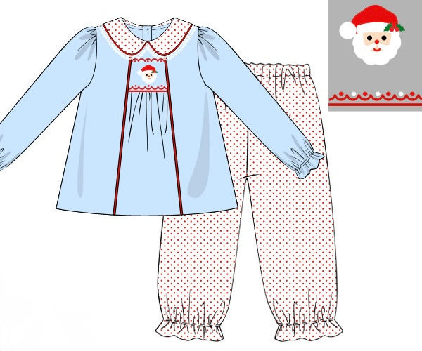 PRE ORDER Girls Smocked Blue Christmas Bubble Pant Set | ETA to LBS: OCTOBER