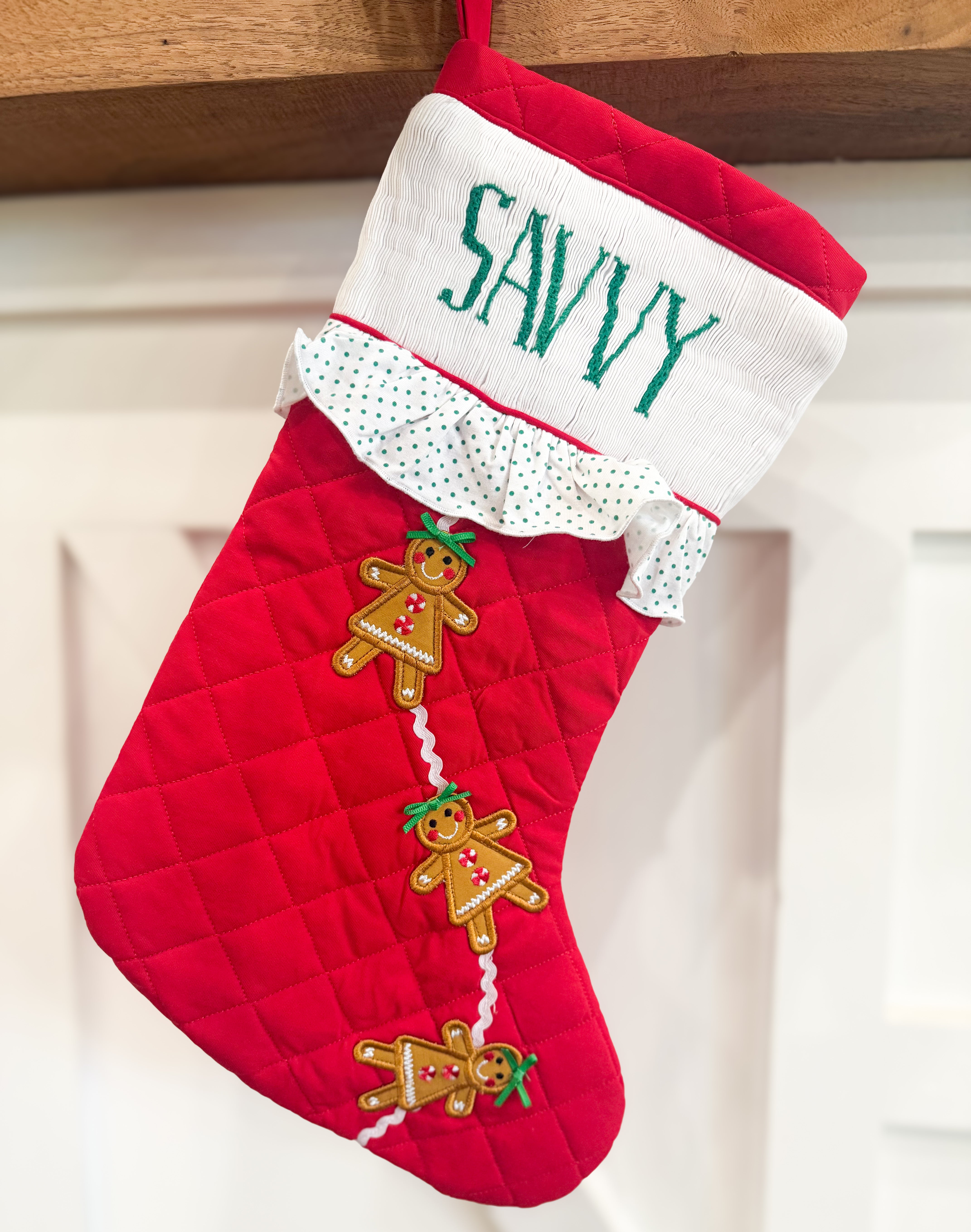 PRE ORDER Girls 3D Gingerbread Icing Smocked Stocking | ETA to LBS: October