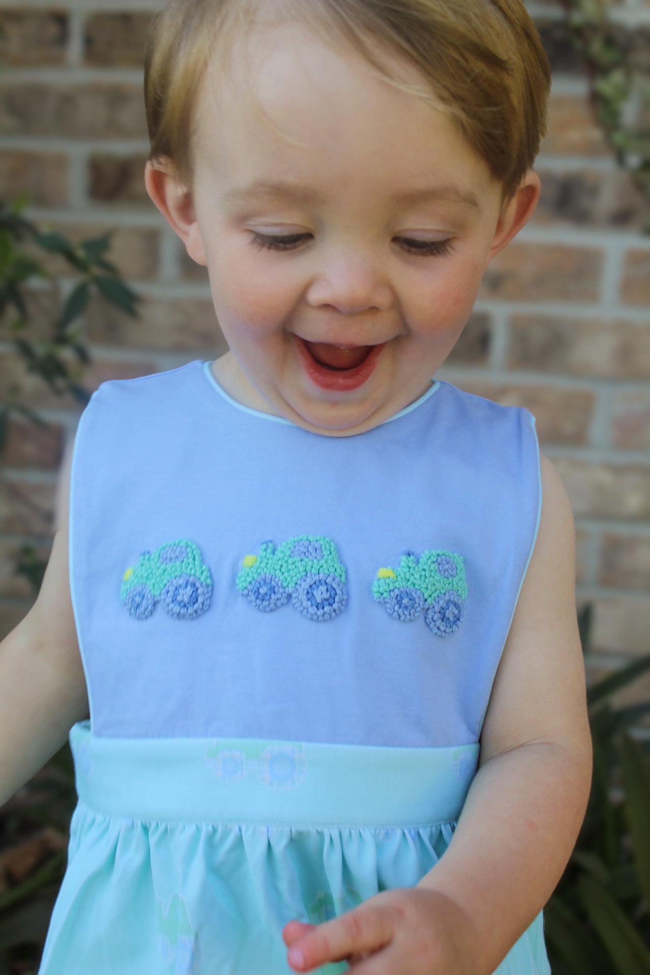 Boys French Knot Big Green Tractor Bubble
