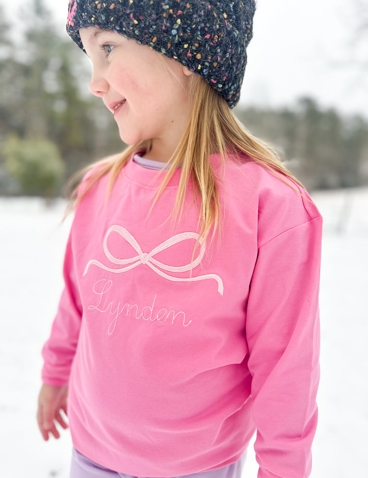 Girls Personalized Bow Embroidery Thin Sweatshirt