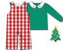 PRE ORDER Boys Red Plaid Hand Embroidered Christmas Tree Longall | ETA to LBS: OCTOBER