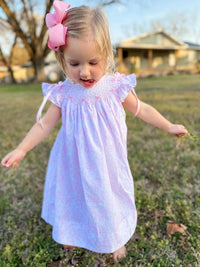 Girls Toile Garden Bows Smocked Dress