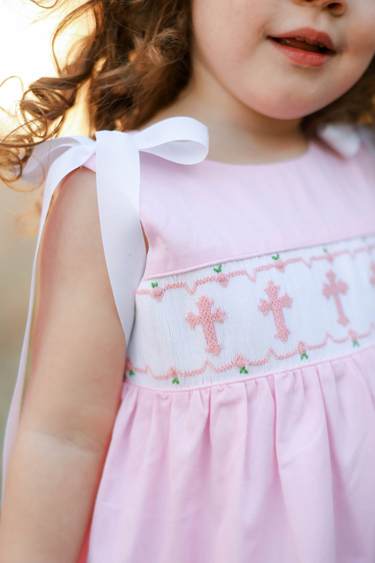 Girls Cross Smocked Dress