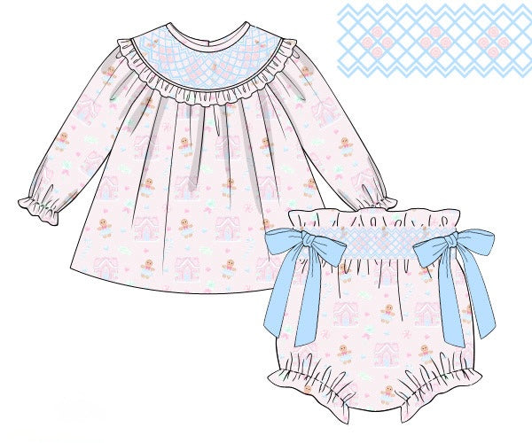 PRE ORDER Girls Smocked Gingerbread Wonderland Bloomer Set & Dress | ETA to LBS: OCTOBER
