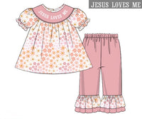 PRE ORDER Girls Smocked Mauve Meadow Ruffle Pant Set | ETA to LBS: SEPTEMBER