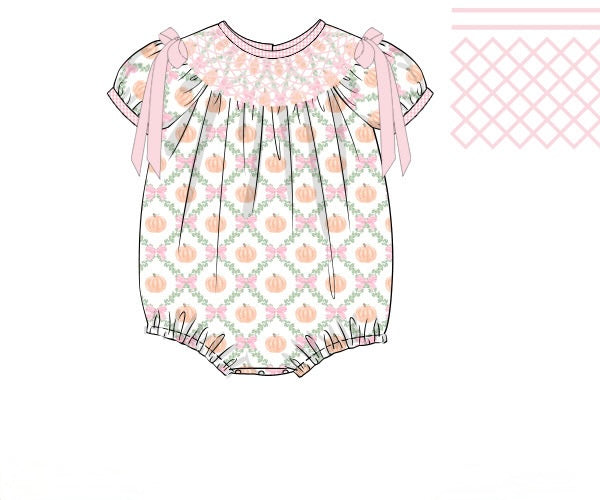 PRE ORDER Girls Smocked Pumpkin Trellis Bubble | ETA to LBS: SEPTEMBER