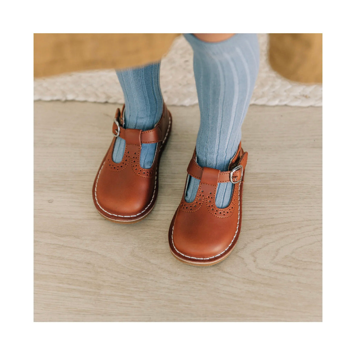 PRE ORDER Frances Cognac T-Strap Perforated Mary Jane
