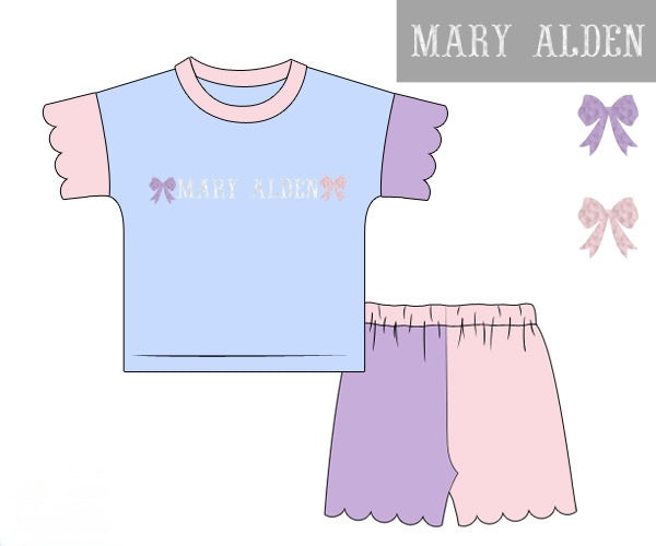 PRE ORDER Girls French Knot Custom Name Color Block Short Set | ETA to LBS: JUNE
