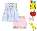 Girls French Knot School Supplies Bubble Bloomer Shorts Set