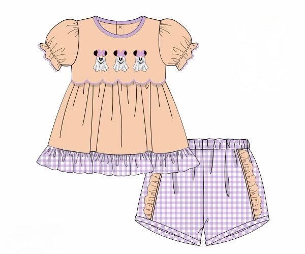 PRE ORDER Girls French Knot Not So Spooky Mouse Ghost Ruffle Short Set | ETA to LBS: SEPTEMBER