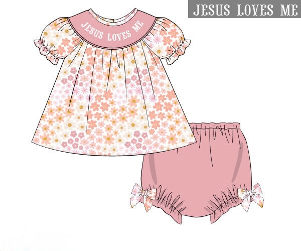PRE ORDER Girls Smocked Mauve Meadow Bloomer Set | ETA to LBS: SEPTEMBER